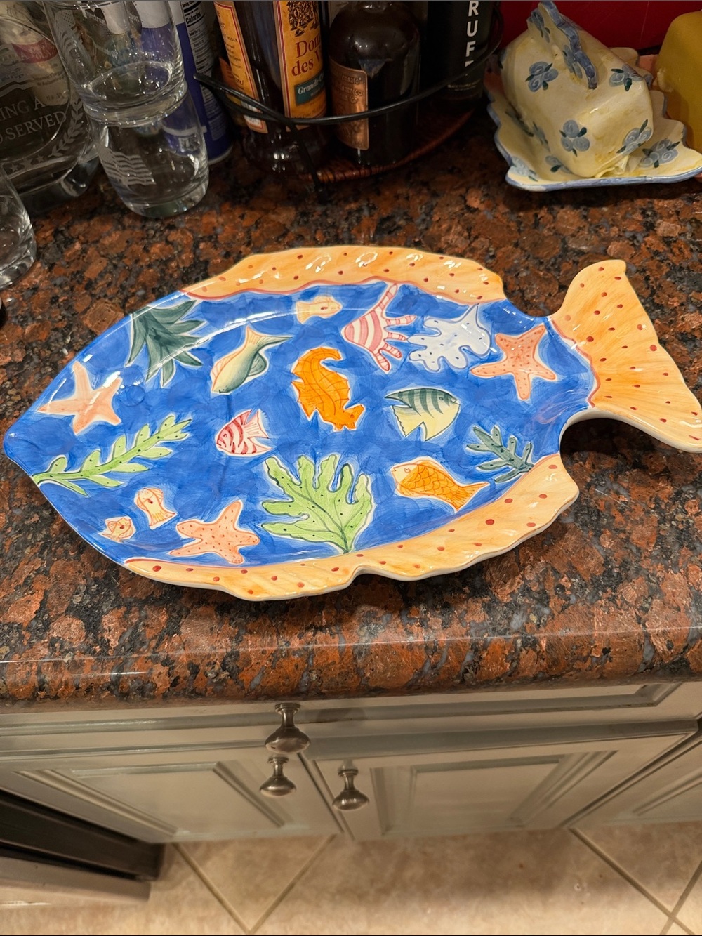 Colorful Fish-Shaped Ceramic Serving Platter by Jayson Imports